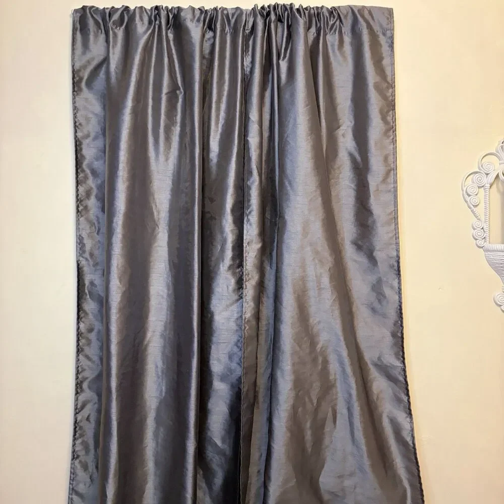 Metallic Gray Floor Length 36”x 84” Plain Rod Pocket Panel Curtains Set Of 2